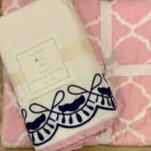 Pottery Barn Kids Organic Cotton Crib Skirt Pink Blue & White